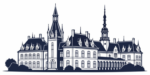 Luxury victorian-style mansion estate with turrets, balconies, and arched windows victorian architecture © AC