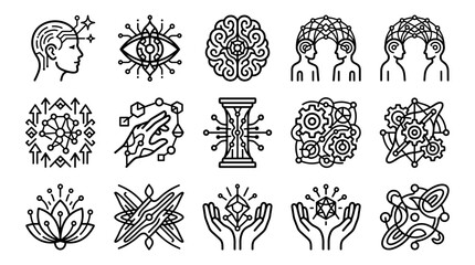 Abstract Icons Set: AI, Brain, Technology, Innovation, Mind, Ideas, Future © Arif Suyono