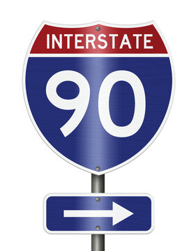American Interstate I90 sign isolated on white for transportation