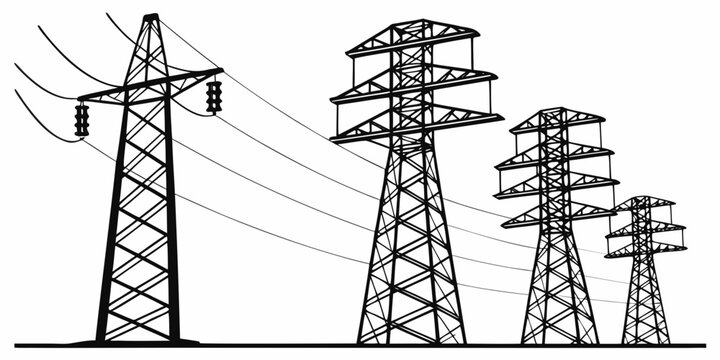 Set of four vintage-style electrical power transformers on white background, electrical transformer voltage transformer