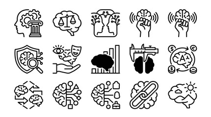 Brain Icons Set: Innovation, Logic, Psychology, AI, Learning, Creativity, Strategy © Arif Suyono