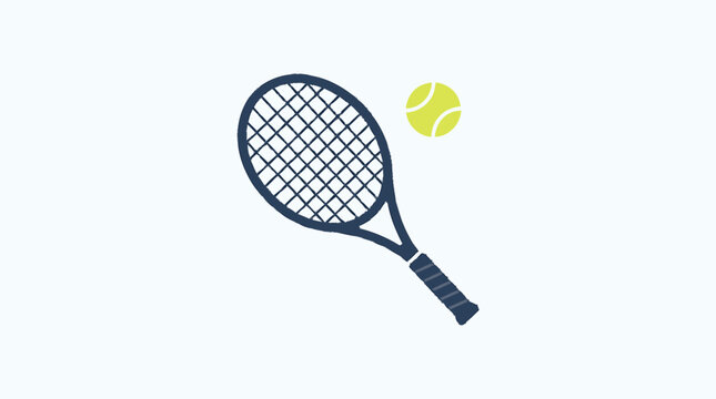 Minimalist Tennis Racket and Yellow Tennis Ball Vector Illustration - Sports Equipment Icon on White Background