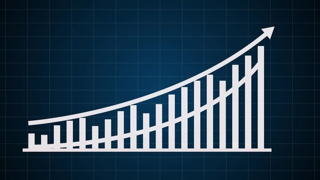 Business growth graph showing exponential progress and profit growth. Growth of statistical bars and columns, upward arrow. Finance, upward bar graph, profit concept, positive growth chart animation.
