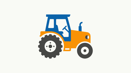 Orange and Blue Flat Vector Tractor Icon - Agricultural Farm Machinery Illustration © Rini