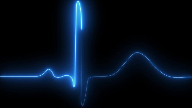 Abstract neon ECG monitor waves or electrocardiogram rhythm. Animation of colorful neon lines of ECG heartbeat on black background.