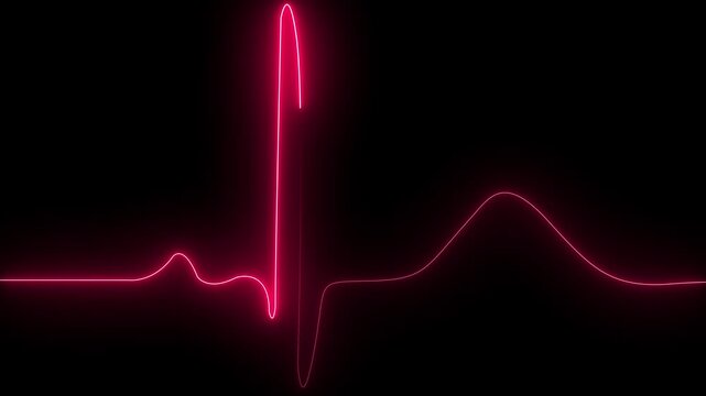 Abstract neon ECG monitor waves or electrocardiogram rhythm. Animation of colorful neon lines of ECG heartbeat on black background.