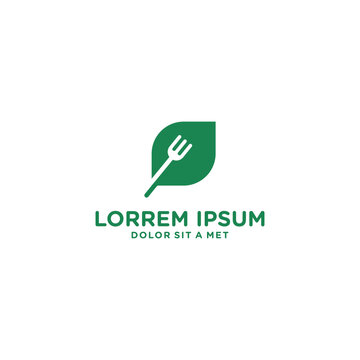 Green leaf with fork logo design.