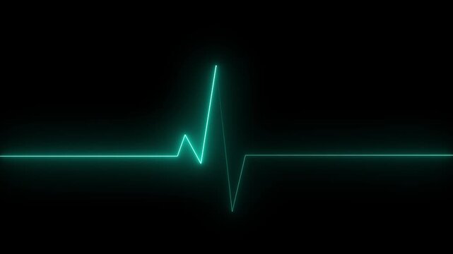 Abstract neon ECG monitor waves or electrocardiogram rhythm. Animation of colorful neon lines of ECG heartbeat on black background.