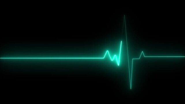 Abstract neon ECG monitor waves or electrocardiogram rhythm. Animation of colorful neon lines of ECG heartbeat on black background.