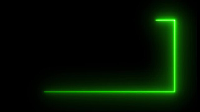 Neon border light green glowing line rectangle frame loop animation on black background high quality led visual effect video background for overlays intro presentations. Empty copy space. 4k