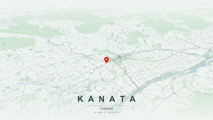Modern minimalist vector map of Kanata, Ontario. High-quality scalable illustration of Kanata geographic boundaries within Ottawa, Kizell Pond and Watts Creek network paths for posters design. © AliRza