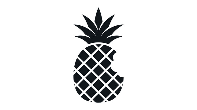 Vector illustration of black silhouette of a pineapple with a bite mark on a on a transparent background