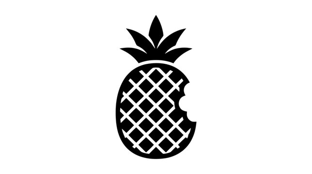 Vector illustration of black silhouette of a pineapple with a bite mark on a transparent background