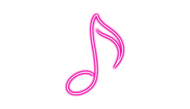 Neon pink musical note symbol isolated on transparent background