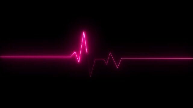 Abstract neon ECG monitor waves or electrocardiogram rhythm. Animation of colorful neon lines of ECG heartbeat on black background.