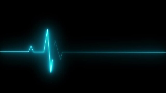 Abstract neon ECG monitor waves or electrocardiogram rhythm. Animation of colorful neon lines of ECG heartbeat on black background.
