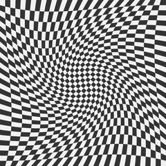 Naklejka premium Chessboard graphic background. Checkerboard with optical surface deformation. Abstract geometric pattern. Vector illustration