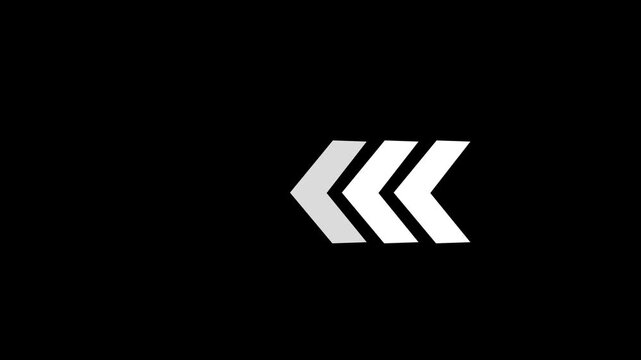 High tech progress indicator or loading bar element animated traffic direction arrow sign. Left arrow for outward direction. Bright arrow direction indicator graphic animation.