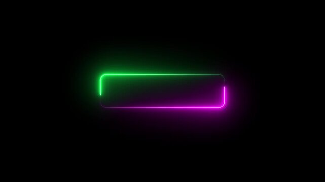 Glowing purple and green neon rectangular frame loop and text box placeholder animation on black background.