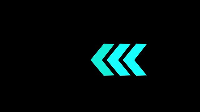 High tech progress indicator or loading bar element animated traffic direction arrow sign. Left arrow for outward direction. Bright arrow direction indicator graphic animation.