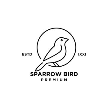 Minimalist Sparrow Bird Line Art Logo Design Vector Icon with Circle Frame