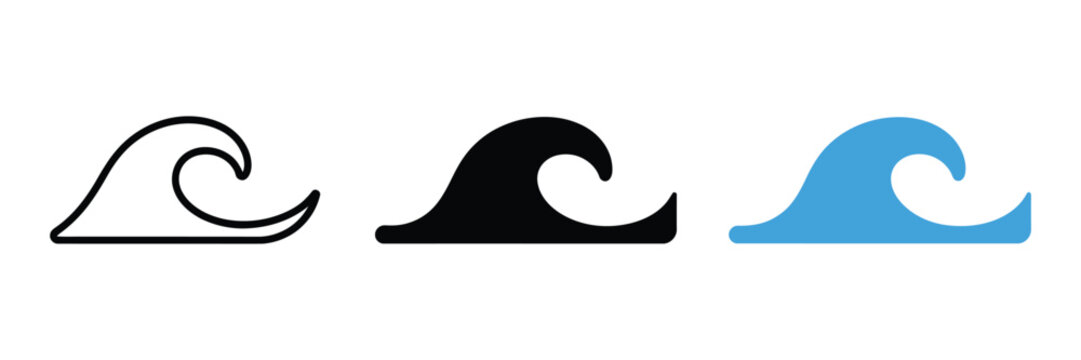 Water Wave and Ocean Ripple Icon Set Featuring Liquid Flow Symbols in Outline and Solid Styles for Nature and Marine Design