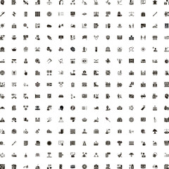 Obraz premium Collection of flat black glyph icons representing diverse concepts related to business, technology, communication, and modern life, suitable for web and app interfaces