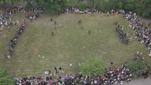 Knight-themed event at the very old vilage drone shot d-log