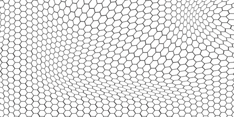 Fishing or soccer net. Repeated hexagon pattern. Black wired mesh texture isolated on white background. Metallic or fabric fence, cage or lattice structure. Vector graphic Illustration. © Ferdy
