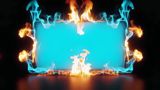Rectangular frame made of controlled plasma flames  edges flicker inward and outward