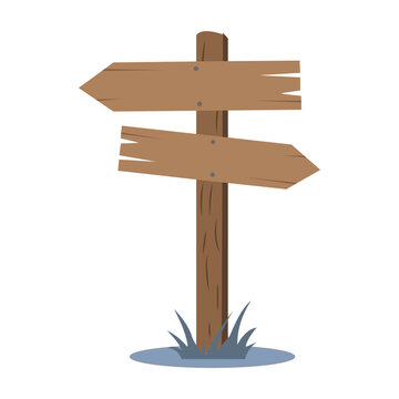 Wooden signpost with two blank directional arrows pointing in opposite directions