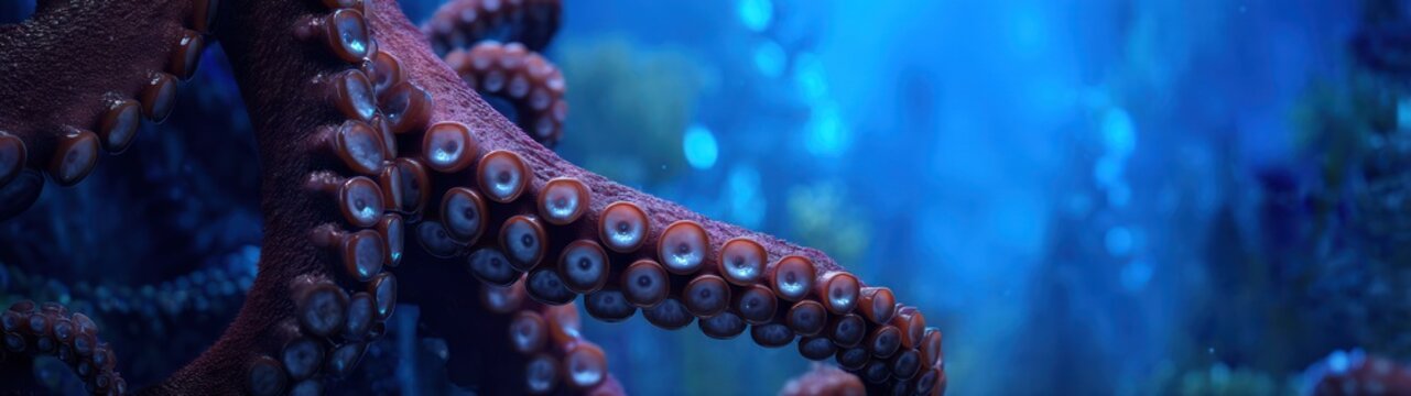 Close up of octopus tentacles against blue water background abstract underwater scene