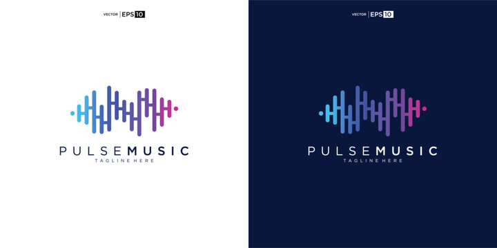 Abstract sound wave logo with pulse music text.