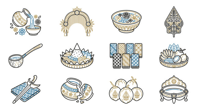 Indonesian Cultural Icons Set: Traditional Objects and Symbols