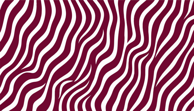 Maroon Wavy Lines Abstract Background - Burgundy and White Zebra Pattern Vector