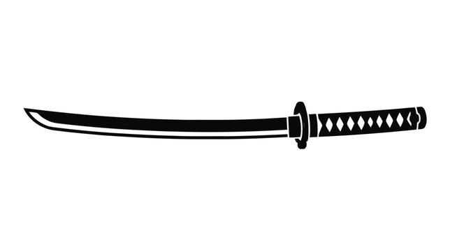 Vector illustration of japanese katana sword icon, traditional samurai weapon silhouette on a transparent background