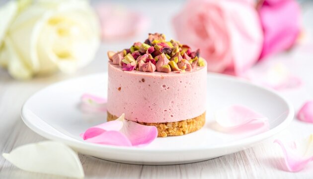 Pink frosted cupcake with crumbs and sprinkles on white plate.