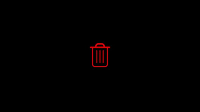 White outline trash can icon animation isolated on black background.animation...
