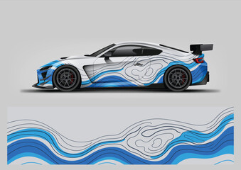 Wave Style Livery Abstract Topographic Car Wrap Vector Design with Blue Color © Lancar