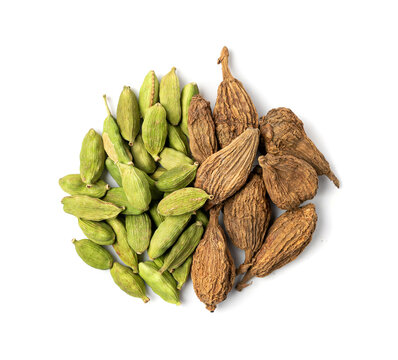 Black Cardamom Seeds Isolated, Brown Cardamon, Dry Kardamon Fruits, Cardamum Spice, Cardamomum