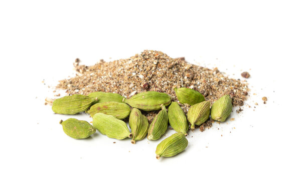 Cardamom Seeds Isolated, Cardamon, Dry Kardamon Fruits, Cardamum Spice, Cardamomum
