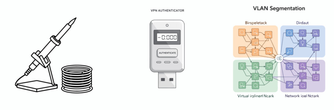 VPN Authentication Device with VLAN Network Segmentation Diagram and Rocket Model