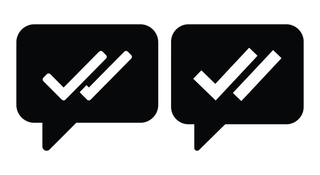Black speech bubble icons with double check mark symbols for chat communication