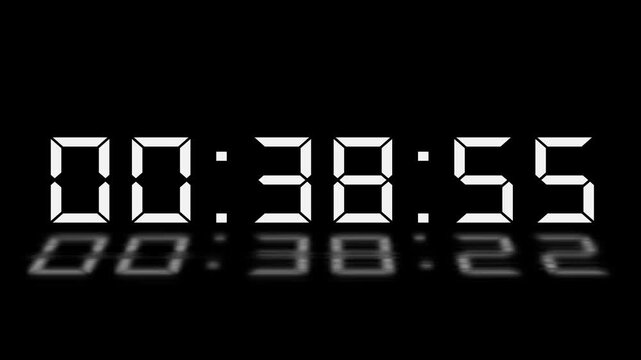 Digital 39 minute Countdown. Digital 39 to 38 minute Countdown timer on black background. Digital Countdown timer from 39 minute to 38 minute suitable for presentations, educational 4k video