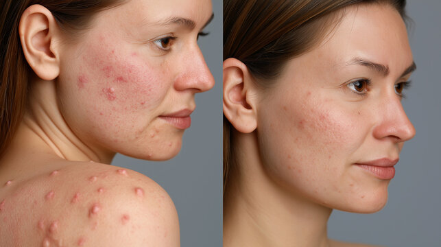 Before and After Body Acne Treatment Comparison, Clear Healthy Skin Recovery, Professional Dermatology Care Concept