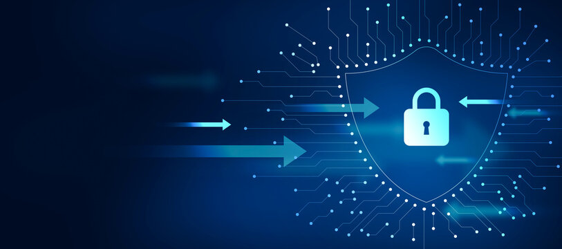 Cyber Security Shield with Digital Circuit Protection, Secure Data Network and Information Privacy Background