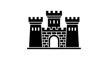 Fototapeta premium Vector illustration of black and white icon of a medieval castle fortress with towers and gate on a transparent background