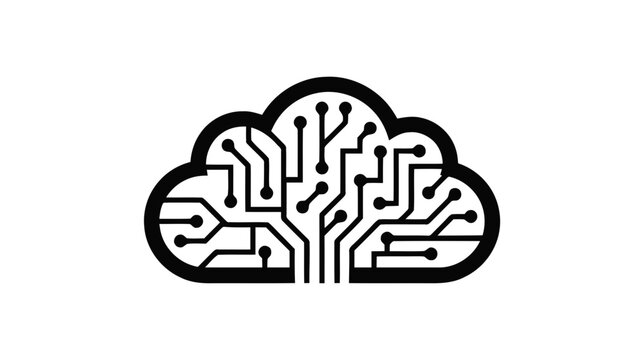 Vector illustration of cloud computing technology icon with circuit board pattern on a transparent background