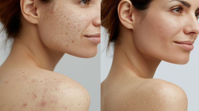 Before and After Body Acne Treatment Comparison, Clear Healthy Skin Recovery, Professional Dermatology Care Concept