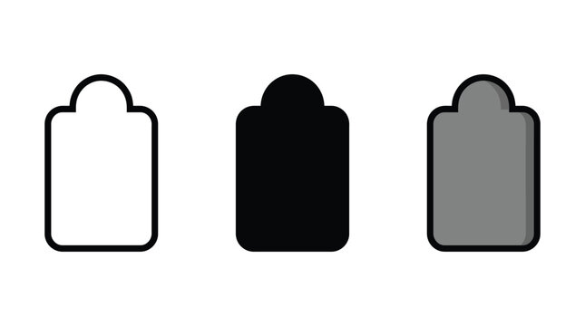 Set of three rounded rectangular tag icons in outline solid and grey fill styles Vector